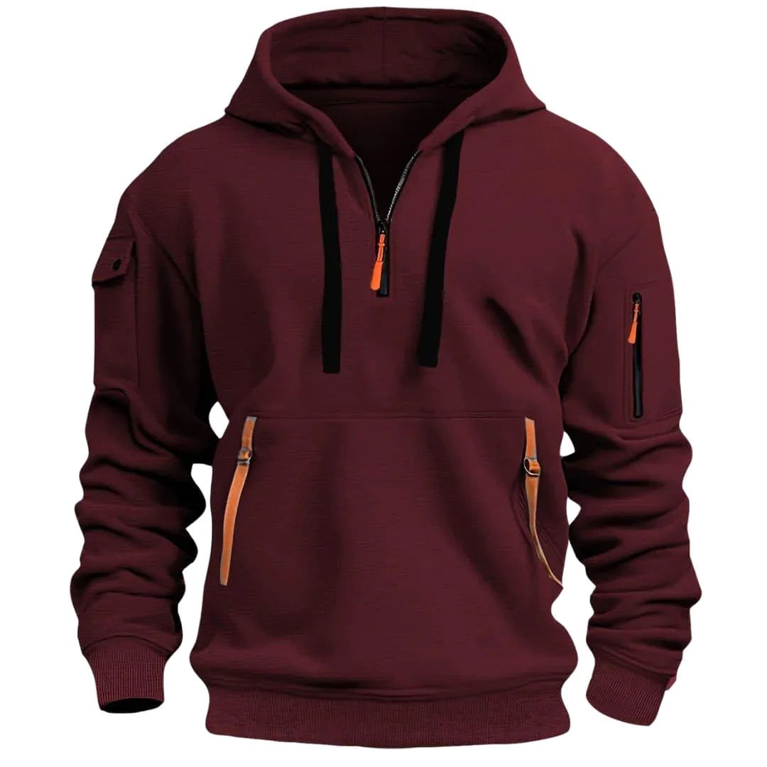David | Men's Lightweight Hoodie with Adjustable Hood and Half-Zipper, Relaxed-Fit Hooded Jumper | Everlasting Boutique