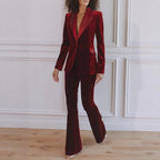 Delphine | Women's Single-Button Blazer Flare Trouser Set, Contrast Lapel Two-Piece Suit | Everlasting Boutique | Black