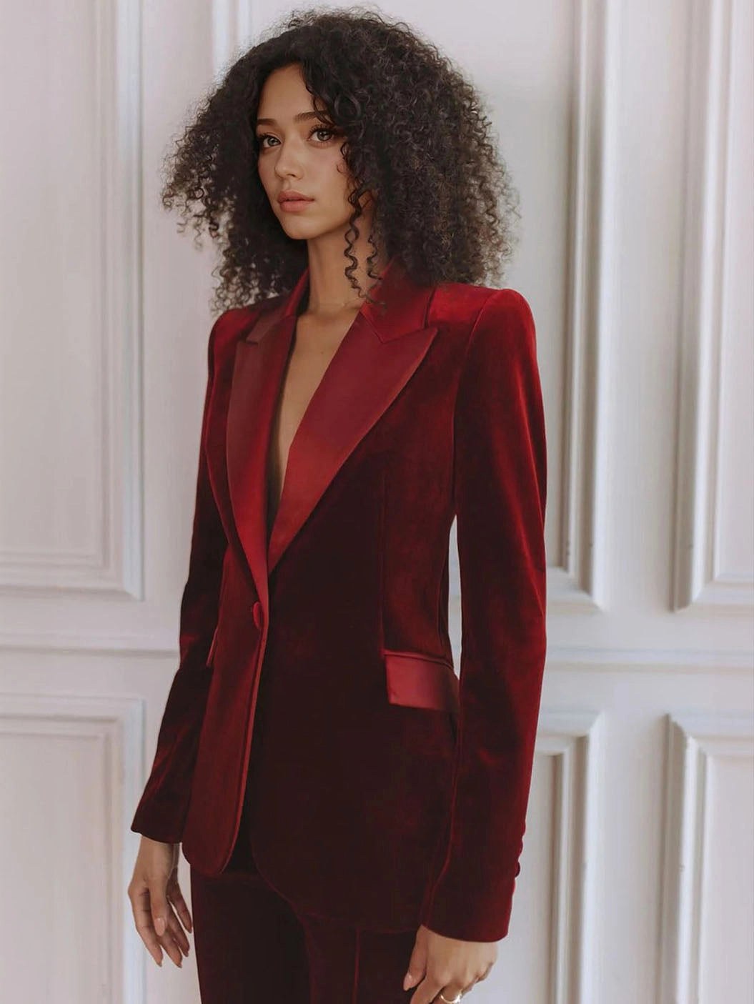 Delphine | Women's Single-Button Blazer Flare Trouser Set, Contrast Lapel Two-Piece Suit | Everlasting Boutique