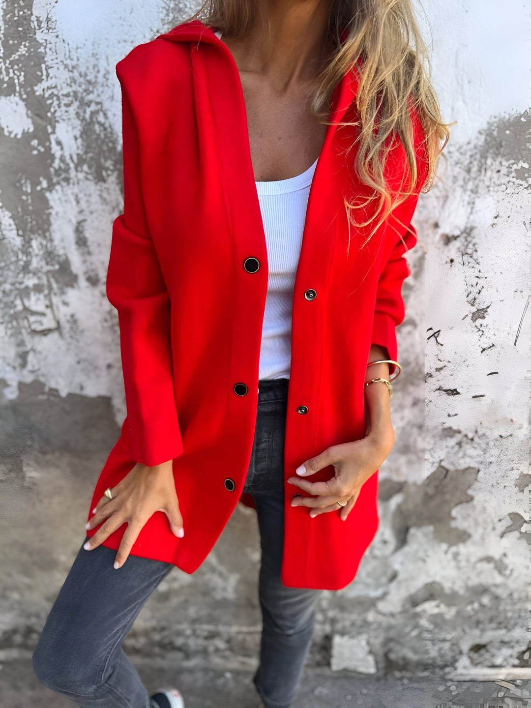 Denise | Women's Hooded Cotton-Blend Jacket, Relaxed Transitional Jacket | Everlasting Boutique | Red