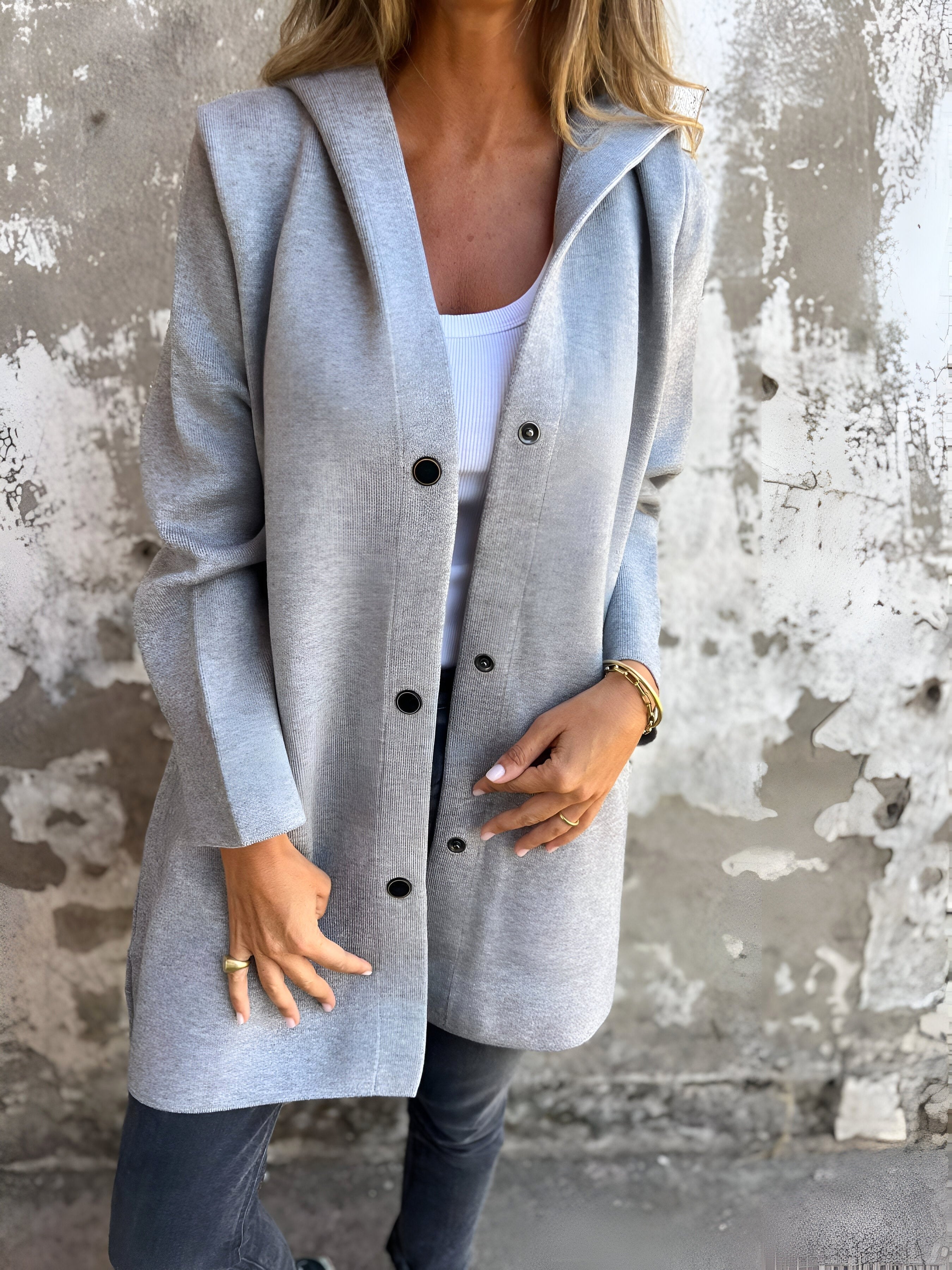 Denise | Women's Hooded Cotton-Blend Jacket, Relaxed Transitional Jacket | Everlasting Boutique | Black