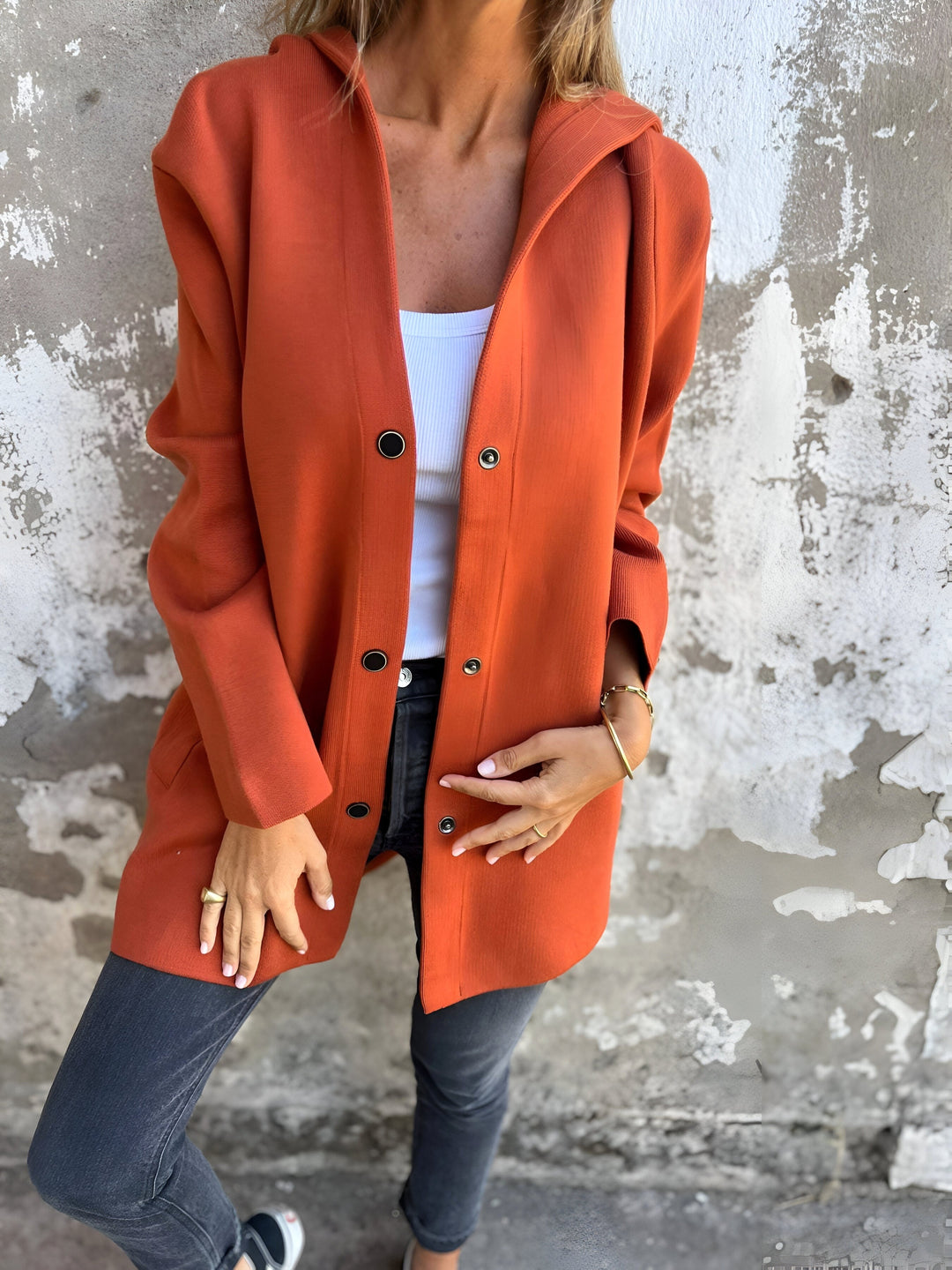Denise | Women's Hooded Cotton-Blend Jacket, Relaxed Transitional Jacket | Everlasting Boutique | Blue
