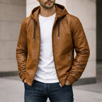 Devin | Men's Hooded Jacket with Clean Lines, Structured Autumn Jacket | Everlasting Boutique | Brown