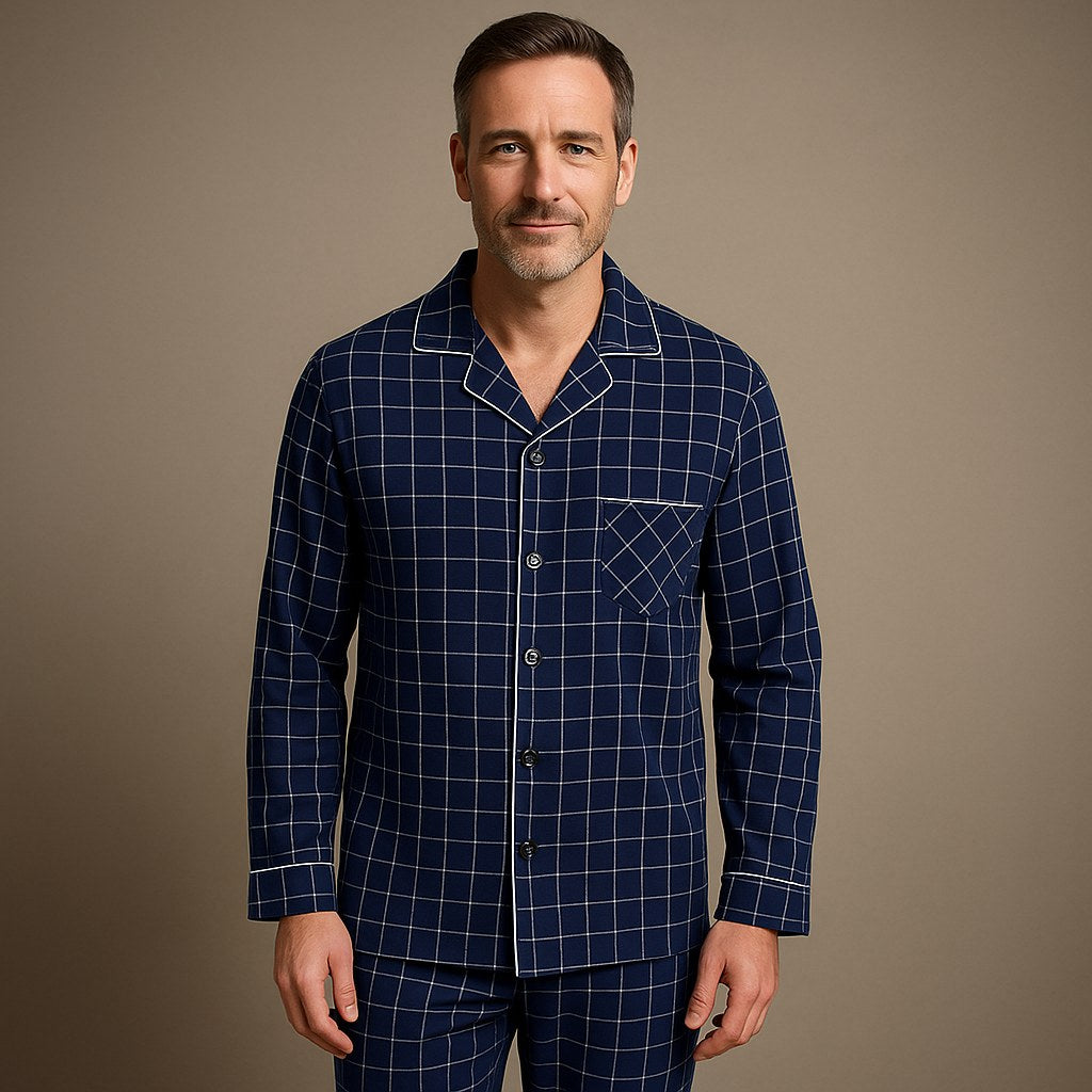 Dieter | Men's Striped Pyjamas with Long Sleeves, Two-Piece Pyjama Set | Everlasting Boutique | Bayeux Blue