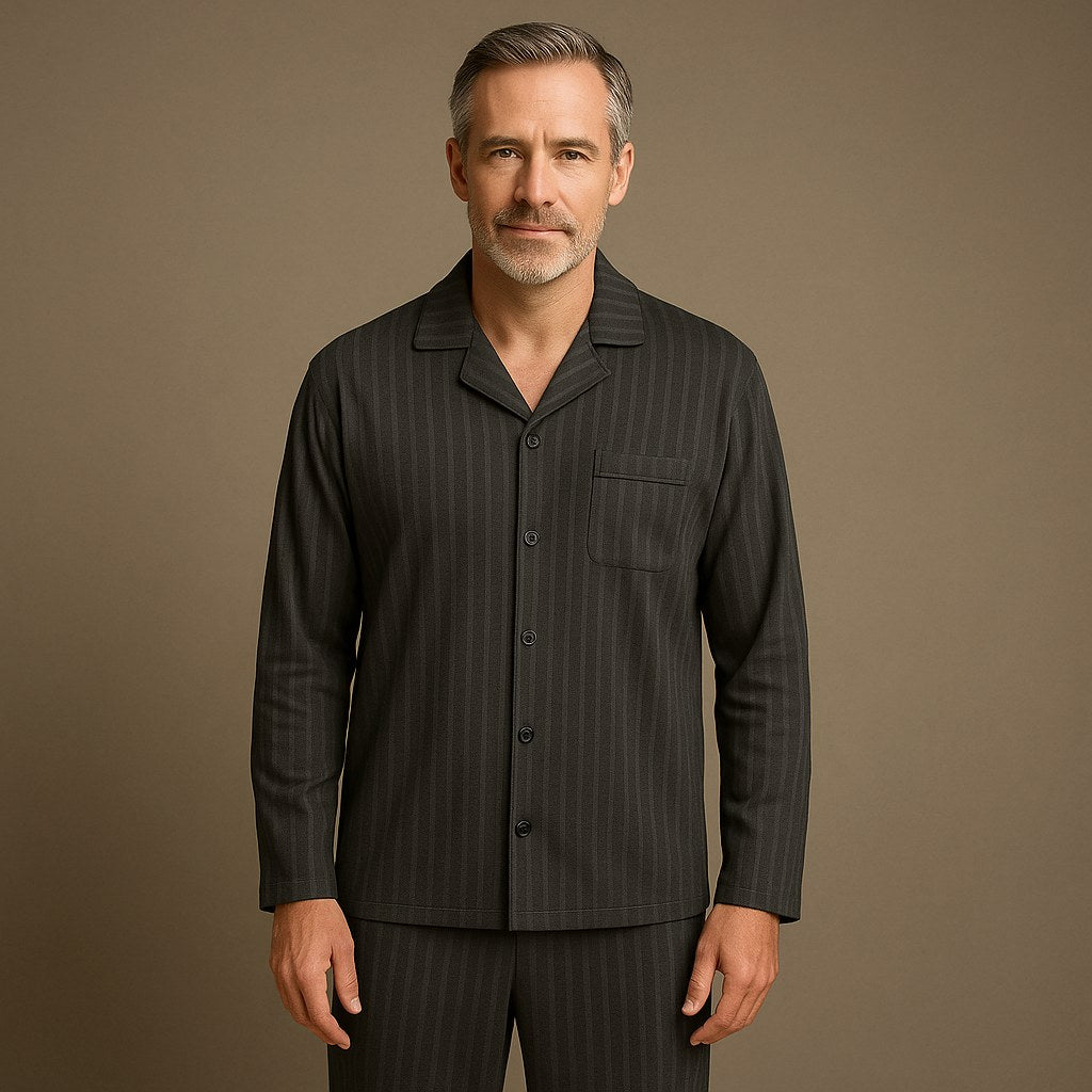 Dieter | Men's Striped Pyjamas with Long Sleeves, Two-Piece Pyjama Set | Everlasting Boutique | Bayeux Blue