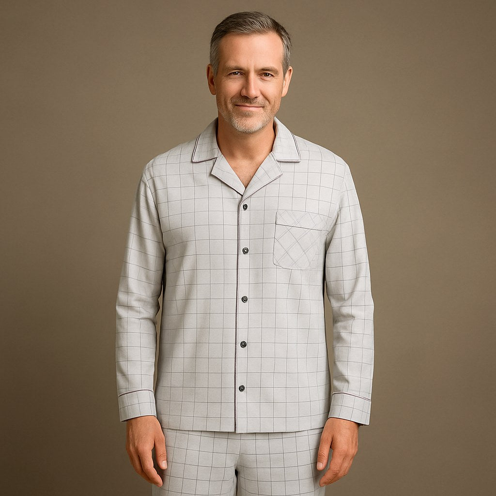 Dieter | Men's Striped Pyjamas with Long Sleeves, Two-Piece Pyjama Set | Everlasting Boutique | Bayeux Blue