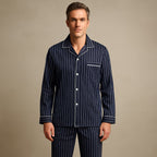 Dieter | Men's Striped Pyjamas with Long Sleeves, Two-Piece Pyjama Set | Everlasting Boutique | Bayeux Blue