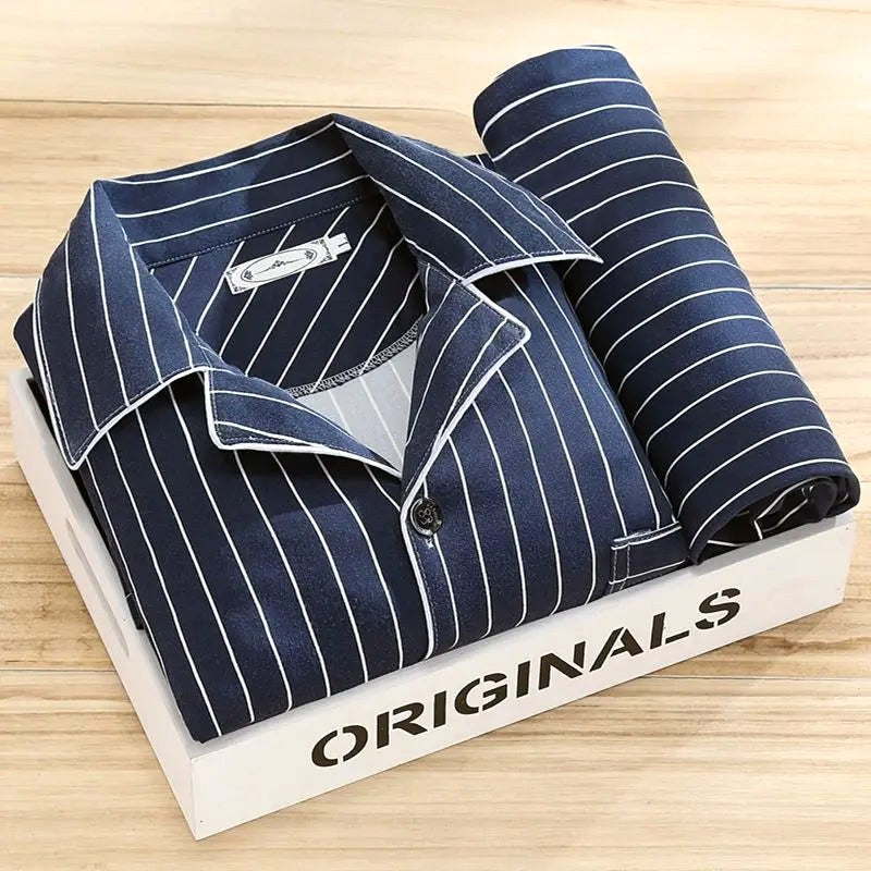 Dieter | Men's Striped Pyjamas with Long Sleeves, Two-Piece Pyjama Set | Everlasting Boutique | Grey-Brown