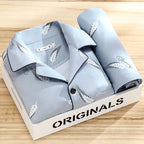 Dieter | Men's Striped Pyjamas with Long Sleeves, Two-Piece Pyjama Set | Everlasting Boutique | Grey-Brown