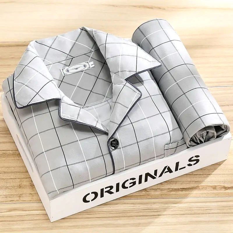 Dieter | Men's Striped Pyjamas with Long Sleeves, Two-Piece Pyjama Set | Everlasting Boutique | Grey-Brown