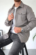 Dominic | Men's Long Sleeve Button-Up Shirt Jacket, Relaxed-Fit Overshirt | Everlasting Boutique | Grey