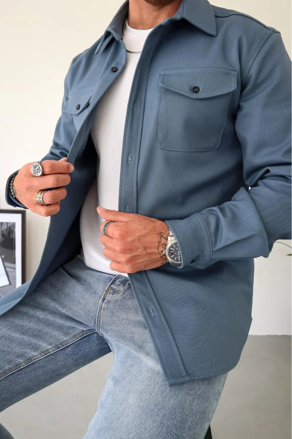 Dominic | Men's Long Sleeve Button-Up Shirt Jacket, Relaxed-Fit Overshirt | Everlasting Boutique