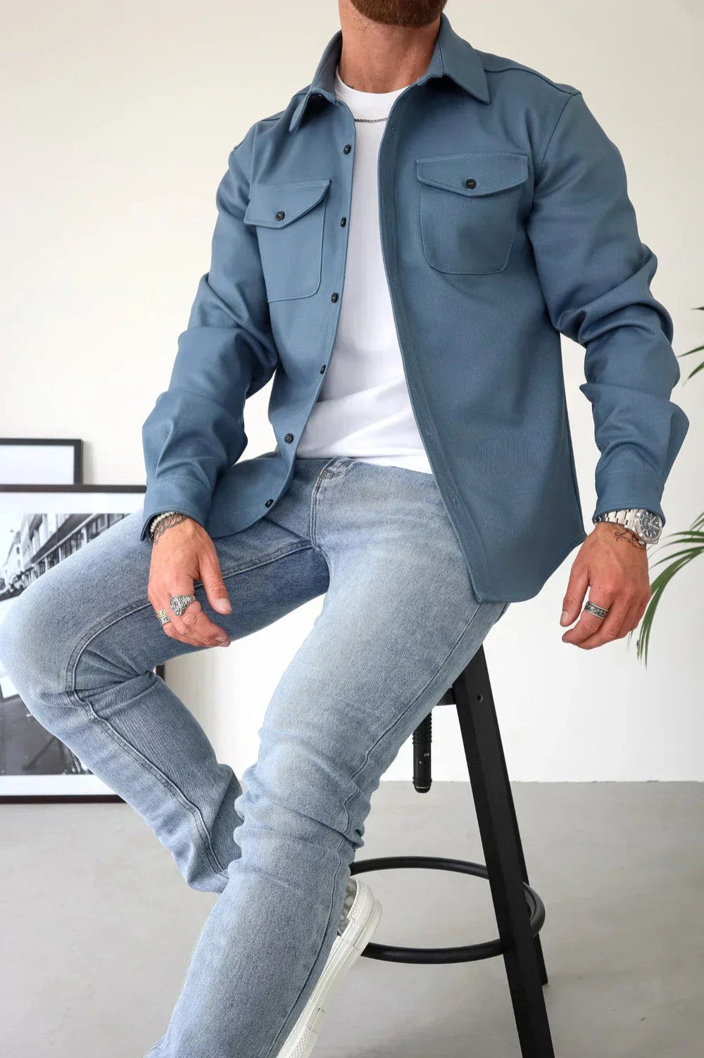 Dominic | Men's Long Sleeve Button-Up Shirt Jacket, Relaxed-Fit Overshirt | Everlasting Boutique