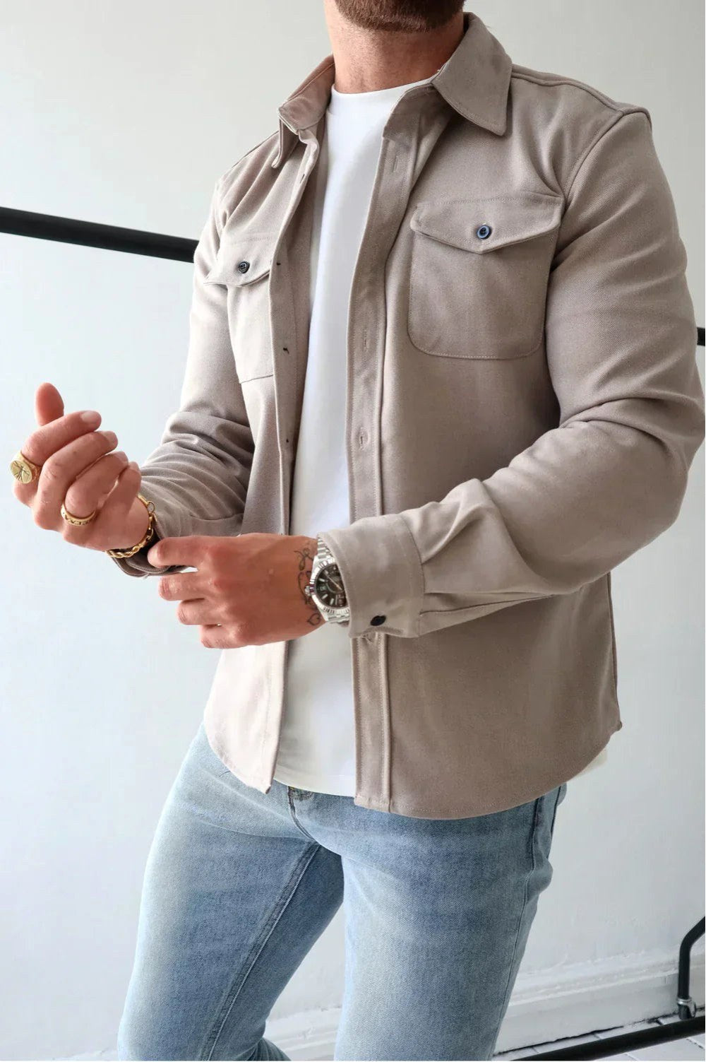 Dominic | Men's Long Sleeve Button-Up Shirt Jacket, Relaxed-Fit Overshirt | Everlasting Boutique
