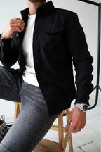 Dominic | Men's Long Sleeve Button-Up Shirt Jacket, Relaxed-Fit Overshirt | Everlasting Boutique | Dark Green