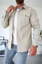 Dominic | Men's Long Sleeve Button-Up Shirt Jacket, Relaxed-Fit Overshirt | Everlasting Boutique | Stone