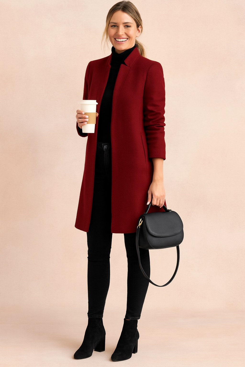 Dominique | Women's Minimalist Fitted Coat, Lightweight Everyday Coat | Everlasting Boutique