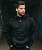 Dylan | Men's Half-Zip Hooded Pullover, Kangaroo Pocket Hoodie | Animated Apparel | Dark Gray