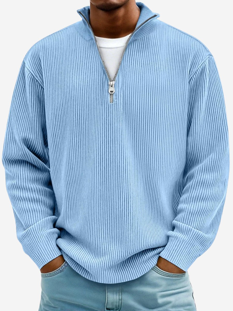 Eckhard | Men's Sweatshirt with Half-Zip and Ribbed Structure, Oversized Sweatshirt | Everlasting Boutique | Blue