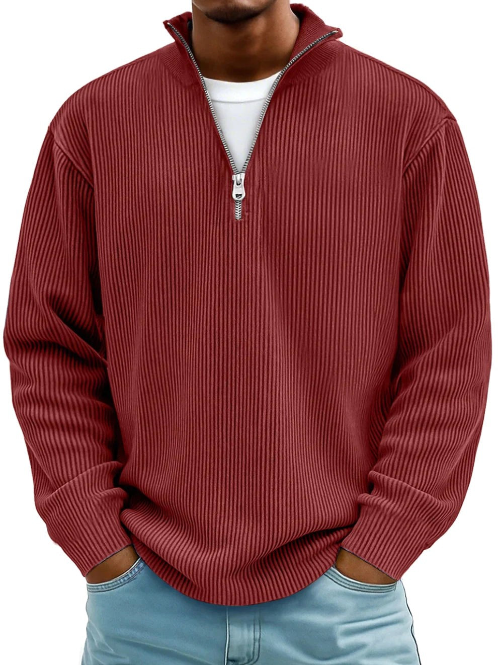 Eckhard | Men's Sweatshirt with Half-Zip and Ribbed Structure, Oversized Sweatshirt | Everlasting Boutique | Grey