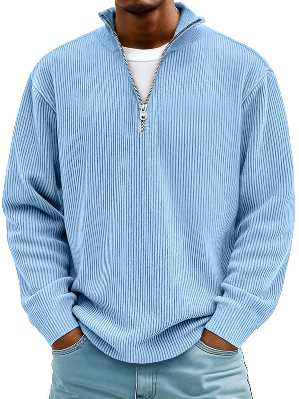 Eckhard | Men's Sweatshirt with Half-Zip and Ribbed Structure, Oversized Sweatshirt | Everlasting Boutique | Blue