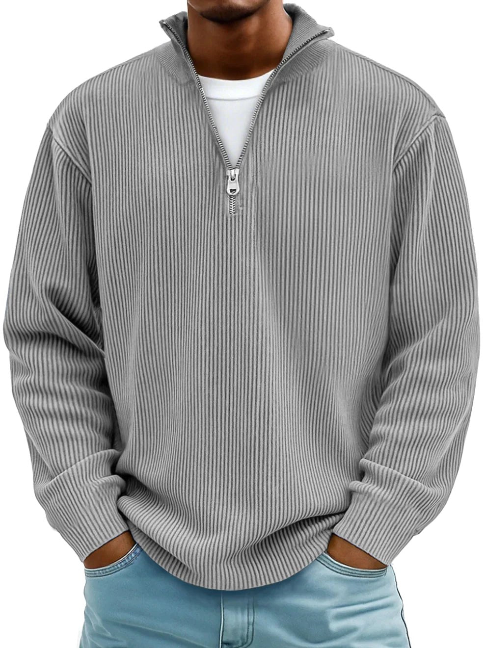 Eckhard | Men's Sweatshirt with Half-Zip and Ribbed Structure, Oversized Sweatshirt | Everlasting Boutique | Blue