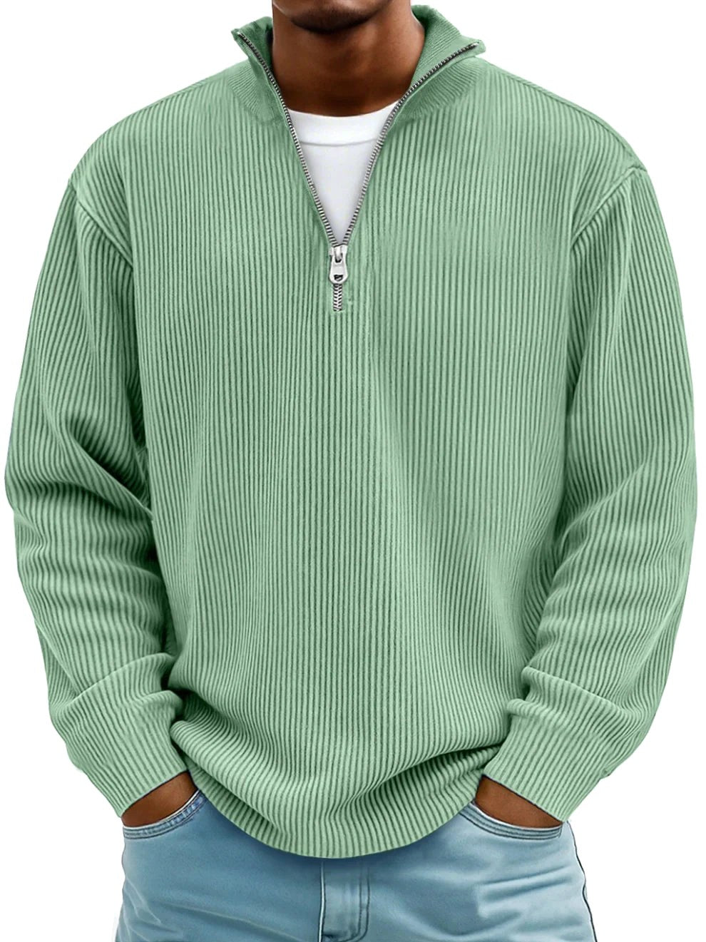 Eckhard | Men's Sweatshirt with Half-Zip and Ribbed Structure, Oversized Sweatshirt | Everlasting Boutique | Blue