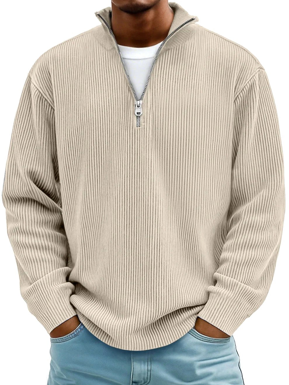 Eckhard | Men's Sweatshirt with Half-Zip and Ribbed Structure, Oversized Sweatshirt | Everlasting Boutique | Blue