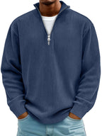 Eckhard | Men's Sweatshirt with Half-Zip and Ribbed Structure, Oversized Sweatshirt | Everlasting Boutique | Blue
