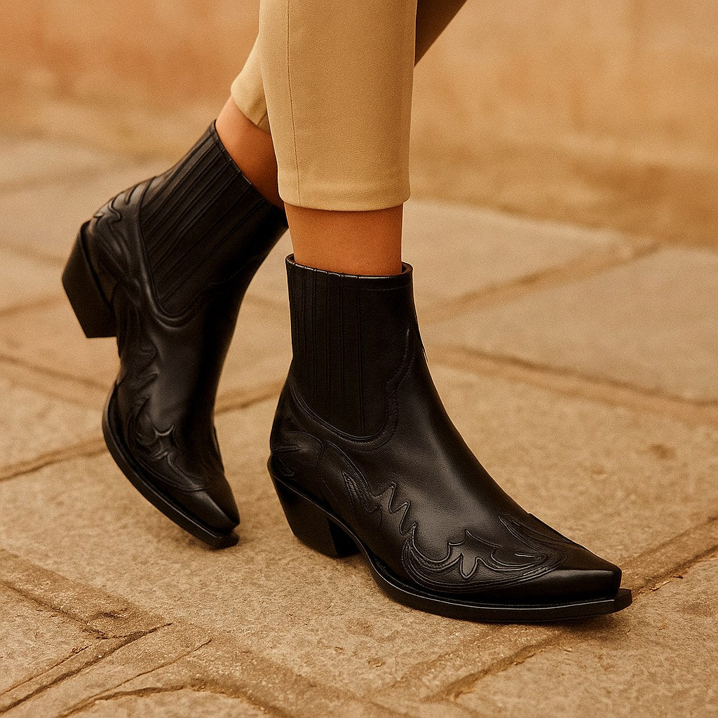 Edith | Women's Leather Cowboy Boots, Western Style Ankle Boots | Everlasting Boutique