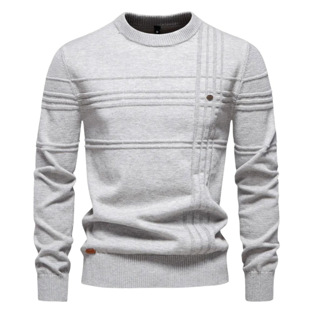 Edmund | Men's Jumper with Check Pattern, Classic Knit Jumper | Everlasting Boutique | Light Grey