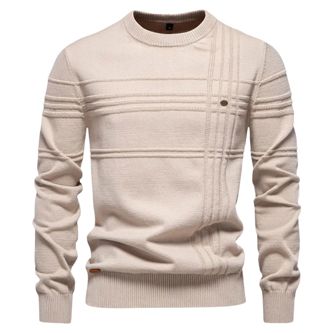 Edmund | Men's Jumper with Check Pattern, Classic Knit Jumper | Everlasting Boutique | Light Grey