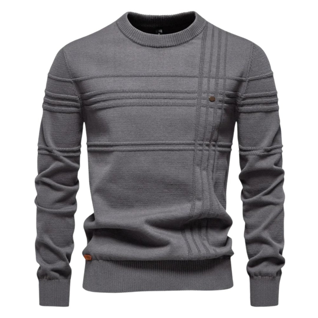 Edmund | Men's Jumper with Check Pattern, Classic Knit Jumper | Everlasting Boutique | Light Grey