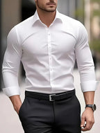 Edward | Men's Long-Sleeved Breathable Shirt, Slim-Fit Smart Shirt | Everlasting Boutique | White
