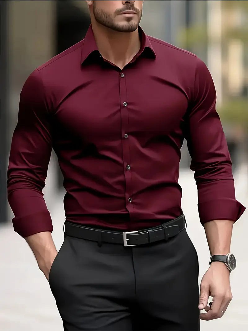 Edward | Men's Long-Sleeved Breathable Shirt, Slim-Fit Smart Shirt | Everlasting Boutique | Bordeaux