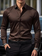 Edward | Men's Long-Sleeved Breathable Shirt, Slim-Fit Smart Shirt | Everlasting Boutique | Coffee