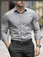Edward | Men's Long-Sleeved Breathable Shirt, Slim-Fit Smart Shirt | Everlasting Boutique | Grey
