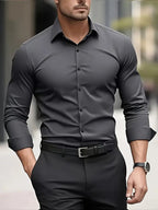 Edward | Men's Long-Sleeved Breathable Shirt, Slim-Fit Smart Shirt | Everlasting Boutique | Dark grey