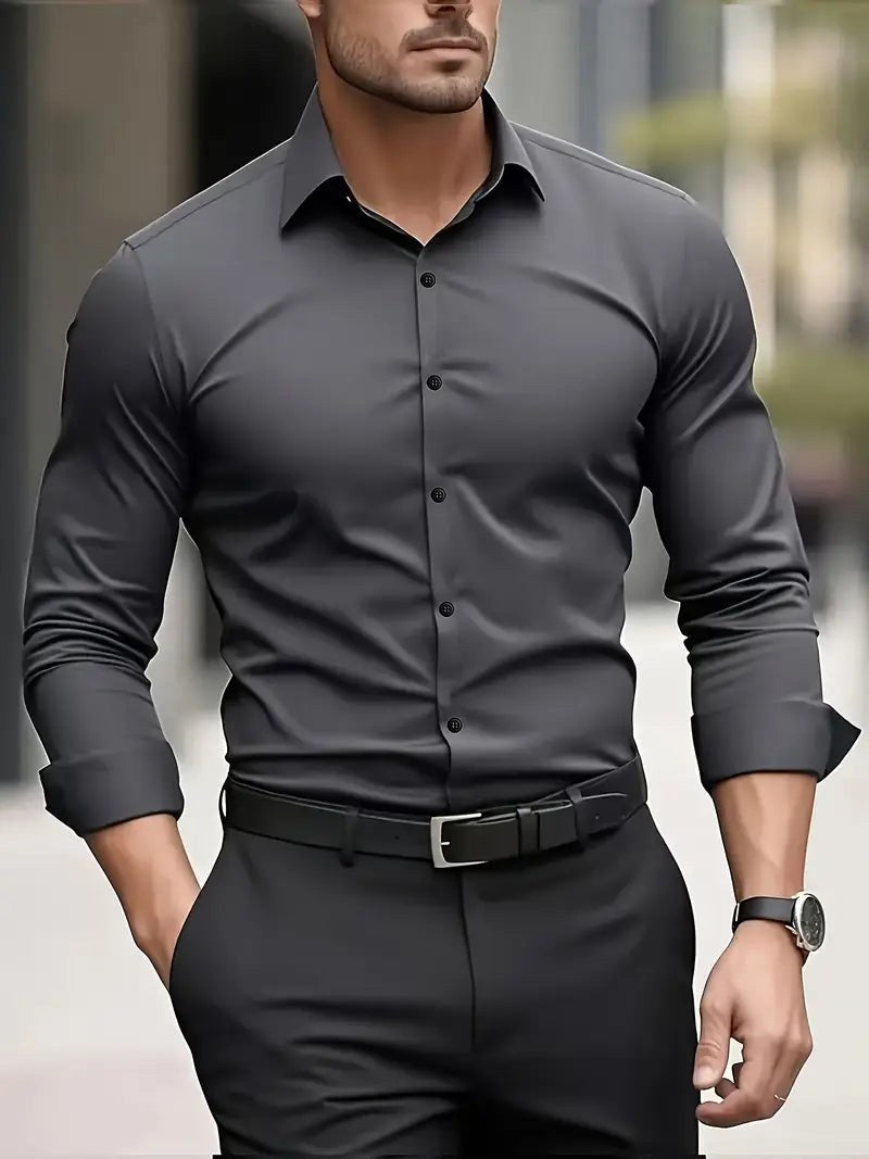 Edward | Men's Long-Sleeved Breathable Shirt, Slim-Fit Smart Shirt | Everlasting Boutique | Dark grey