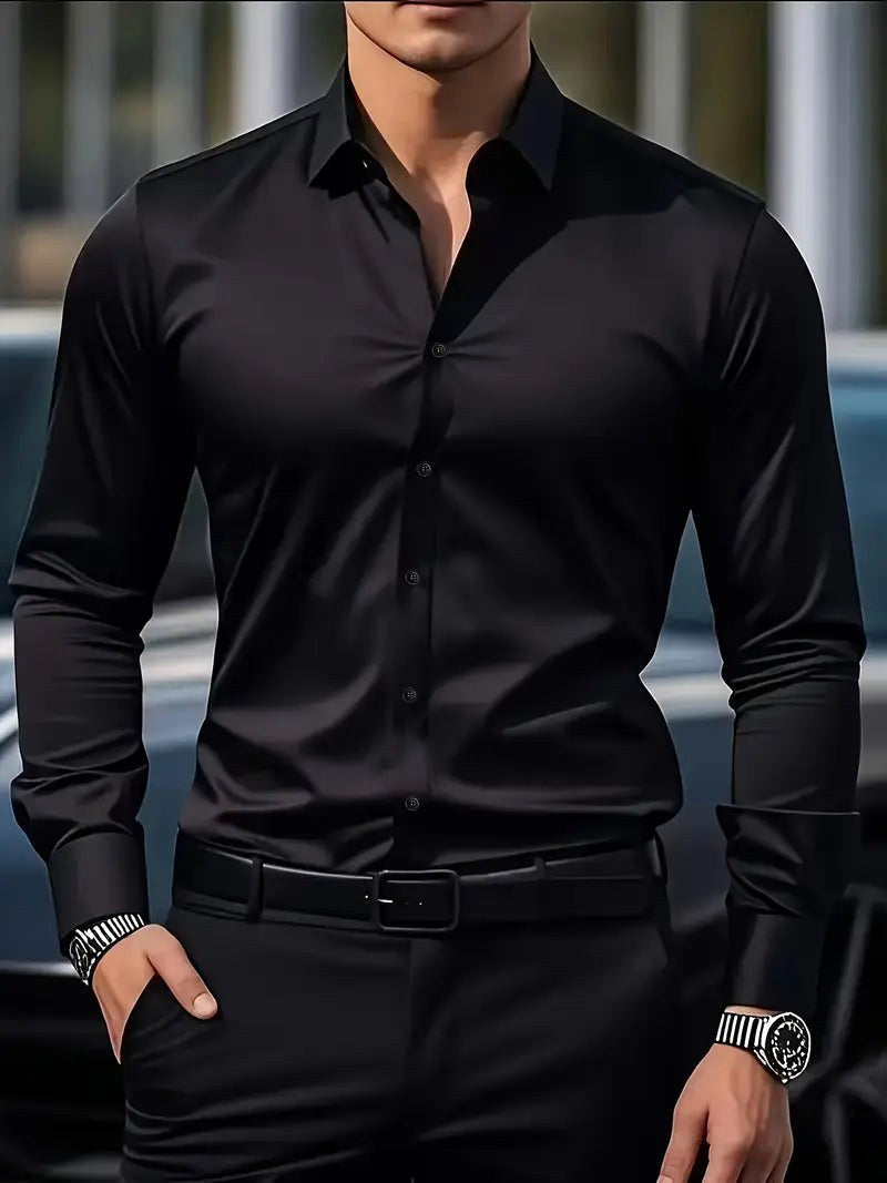 Edward | Men's Long-Sleeved Breathable Shirt, Slim-Fit Smart Shirt | Everlasting Boutique | Black