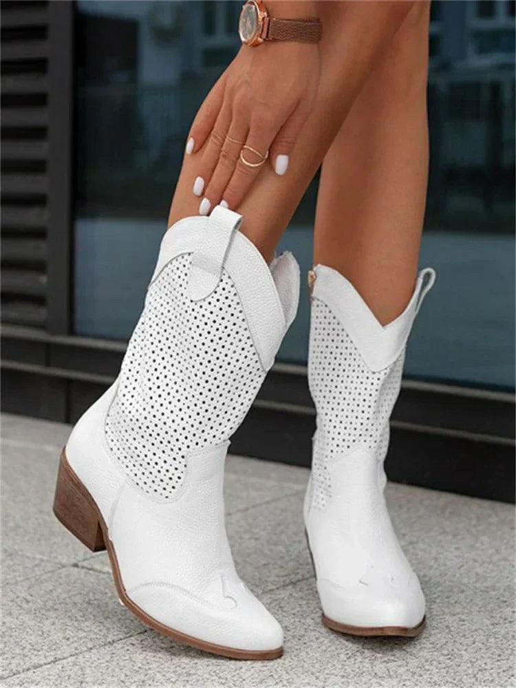 Eleanor | Women's Leather Cowboy Boots, Block Heel Ankle Boots | Everlasting Boutique