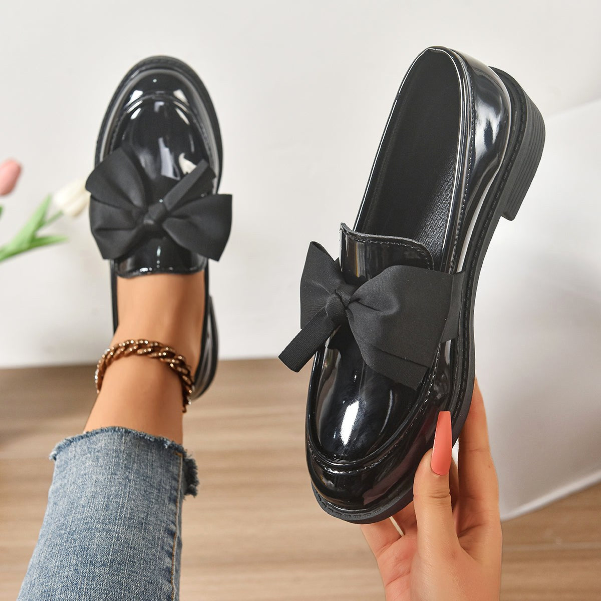 Eleanor | Women's Slip-On Shoes with Round Toe and Knot Detail, Platform Slip-On Shoes | Everlasting Boutique