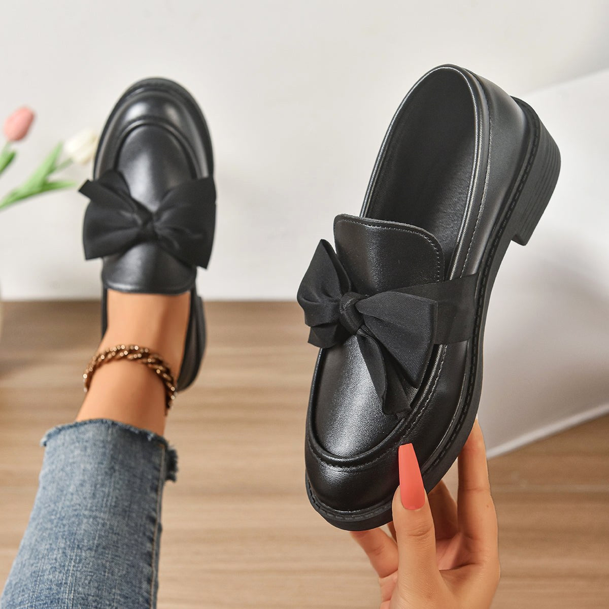 Eleanor | Women's Slip-On Shoes with Round Toe and Knot Detail, Platform Slip-On Shoes | Everlasting Boutique