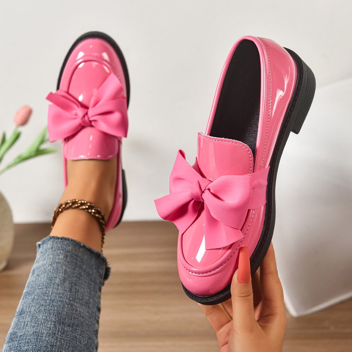 Eleanor | Women's Slip-On Shoes with Round Toe and Knot Detail, Platform Slip-On Shoes | Everlasting Boutique