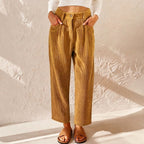 Eliane | Women's High-Waist Wide-Leg Corduroy Trousers, Pleated Front Trousers | Everlasting Boutique | Green