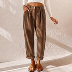 Eliane | Women's High-Waist Wide-Leg Corduroy Trousers, Pleated Front Trousers | Everlasting Boutique | Blue