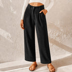Eliane | Women's High-Waist Wide-Leg Corduroy Trousers, Pleated Front Trousers | Everlasting Boutique