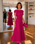 Elizabeth | Women's Pleated Maxi Dress with a Defined Waist and Ruffle Sleeves – an Evening Dress | Everlasting Boutique