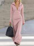 Eliza | Women's Maxi Dress with Long Sleeves and Zip Collar, Fitted Maxi Dress | Everlasting Boutique