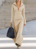 Eliza | Women's Maxi Dress with Long Sleeves and Zip Collar, Fitted Maxi Dress | Everlasting Boutique